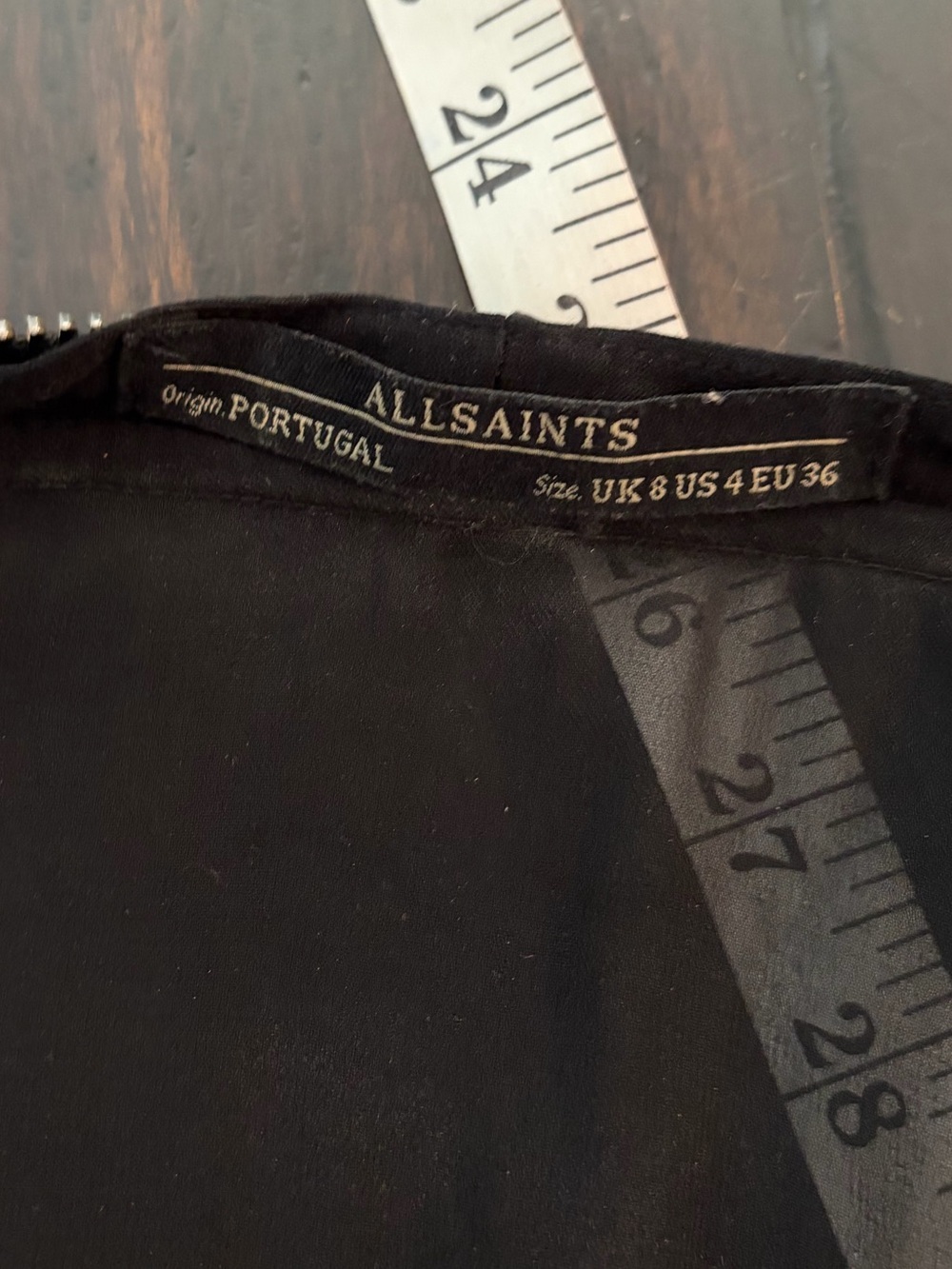 Allsaints Lewis Li Zipper Black Silk Dress with tie waist and full zip Size 4 - Picture 4 of 8
